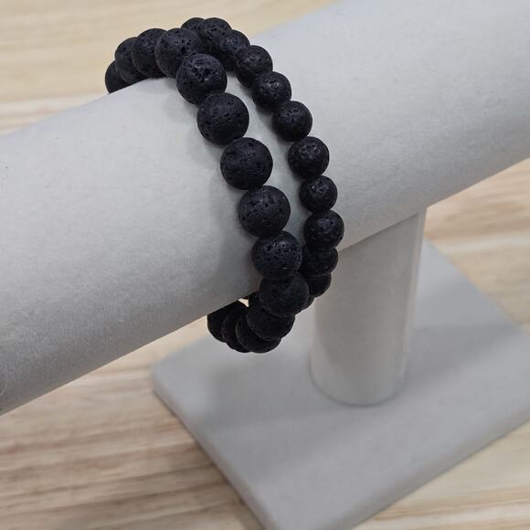 Lot of 2 Natural Volcanic Lava Stone Stretch Bracelet Essential Oil Diffuser - Picture 5 of 9